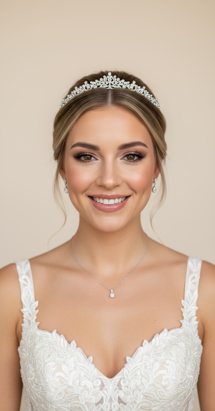 After Bridal Updo With Tiara